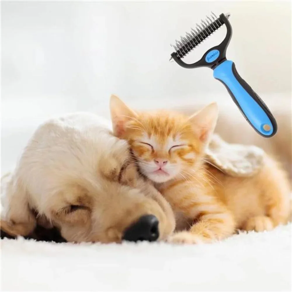 Pet Grooming Tool- 2 Sided Undercoat Rake for Dogs &Cats-Safe and Effective Comb